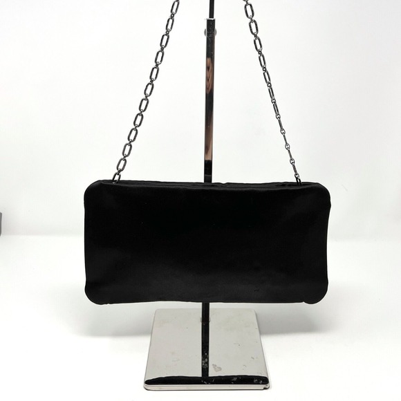 Chanel Satin Crystal CC Clutch Shoulder Bag Black Silver Chain - Picture 8 of 9